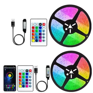 USB Bluetooth RGB LED Strip Light 5V Flexible Tape Ribbon for TV and Desktop Screen Backlight