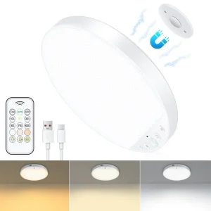 USB C Rechargeable Ceiling Light 5000mAh Battery Motion Sensor Remote Control Dimmable for Bedroom Corridor