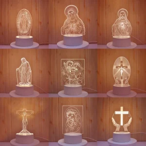 USB Christian Virgin Mary and Jesus 3D Illusion Acrylic Night Light