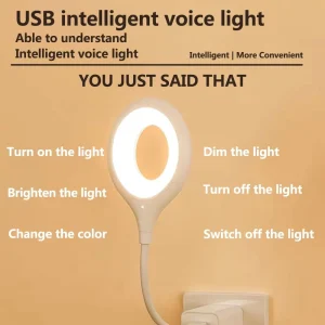 USB LED Smart Mini Bedside Night Lamp with English Voice Control and 3-Speed Adjustment