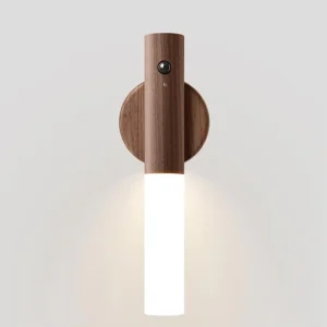 USB Magnetic Wireless LED Night Light with Human Body Sensor, White Wood Finish and PIR Motion Sensor