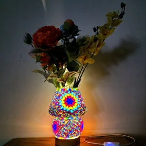 USB Mushroom Shape Mosaic Network Red Turkish Style Finished Vase Flower Arrangement Decoration Small Table Lamp