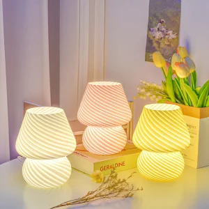 USB Plug Murano Striped Glass Mushroom Lamp Italian Vintage Y2K Aesthetic Bedside Ambient Night Light for Bedroom Home Decor