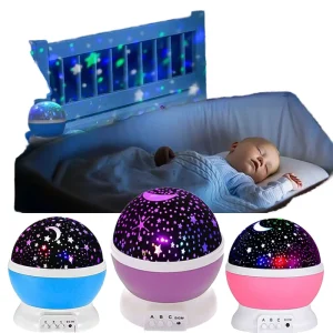 USB-Powered 360-Degree Rotating Star Projector Night Light for Children’s Bedroom