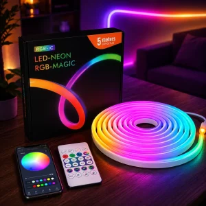 USB Powered 5V RGBIC LED Neon Flex PVC IP65 7x14mm 5m Pixel Strip Smart App Control Neon Rope Light