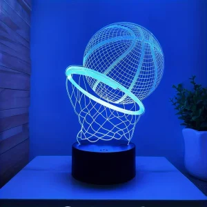USB Powered Desk Lamp 3D Basketball Illusion Table Lamp Sports Style Touch Control LED Night Light with Acrylic Shade