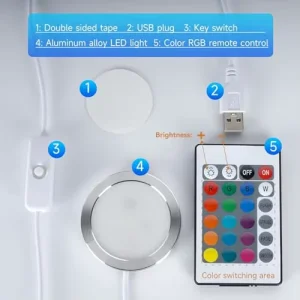 USB RGB Circular LED Base Light Kit for 3D Printer Ultra Thin Surface Mount Cabinet Light
