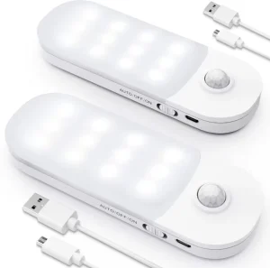 USB Rechargeable 12-LED Motion Sensor Cabinet Night Light 500mAh Battery 60lm