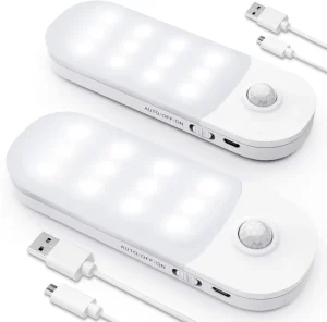 USB Rechargeable 12-LED Motion Sensor Night Light for Under-Cabinet and Closet Lighting