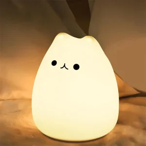 USB Rechargeable Cartoon Cat Silicone Table Night Lamp with Brightness Adjustment