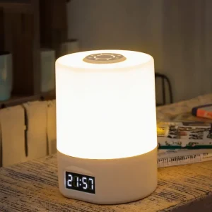 USB Rechargeable LED Bedside Table Lamp with Clock, Touch Control, Adjustable 3-Color Temperature