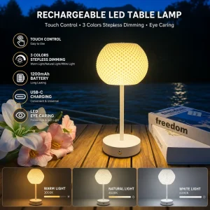 USB Rechargeable LED Desk Lamp Wireless Metal Desk Lamp 3D Printed Lampshade Touch Controlled Dimming Ideal Rooms and Bedrooms