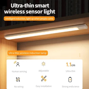 USB Rechargeable LED Motion Sensor Light Magnetic Wireless Under Cabinet Lighting for Kitchen and Closet
