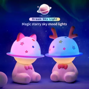 USB Rechargeable LED Night Light Modern Table Lamp with Colorful Star Neon Silicone for Kids Room Decorations
