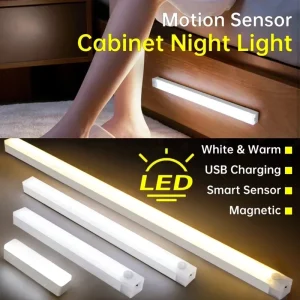 USB Rechargeable LED Night Light with Motion Sensor for Kitchen Cabinets and Wardrobes