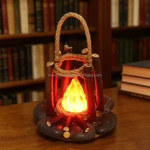 USB Rechargeable LED Stone and Wooden Bedside Table Lamp, Dimmable, for Camping