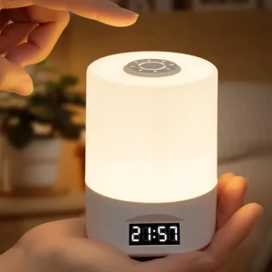 USB Rechargeable LED Table Lamp Clock Display Touch Control 3 Color Modes Night Light for Bedroom Bedside Dorm Study Kids