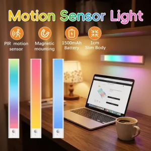 USB Rechargeable Magnetic Wall-Mounted Motion Sensor LED Night Lamp for Wardrobe and Under-Cabinet Lighting