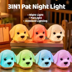 USB Rechargeable Warm White and Colorful Silicone Adjustable Cartoon Dog Smart Night Light