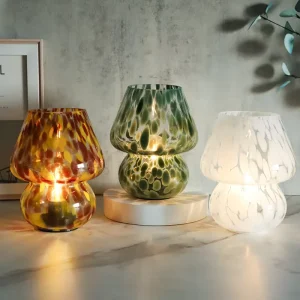 USB US EU Plug Glass Mushroom Bedside Table Light