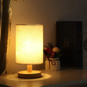 USB Warm Light Fixed Brightness Desk Lamp Wood Table Lamp Night Light Shade Bedroom Office Room Dinning Lamp Decoration