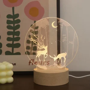 USB Wooden LED Night Lamp Base with Button Switch Acrylic Mood Light