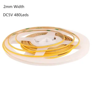 Ultra-Narrow 2mm 5V 12V 480 LEDs Self-Adhesive IP33 Dimmable COB LED Strip Light 5m