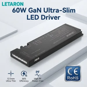 Ultra Slim 12.5mm 220-240VAC Input LED Driver 12 24V Constant Voltage Power Supply 15W-100W Multi-Channel Gallium Nitride LED