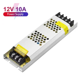 Ultra-Thin 12V 10A LED Power Supply Driver Adapter, Low-Profile, for Strip Lights and CCTV