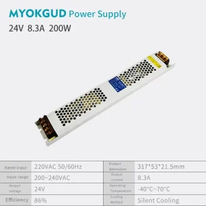 Ultra-Thin 200W 24V 8.3A LED Switching Power Supply Constant-Voltage DC Transformer for LED Strips