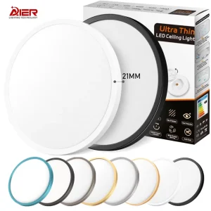Ultra-Thin 21mm LED Ceiling Light Fixture 24W 28W Round 3CCT Dimmable for Home Bedroom Hallway