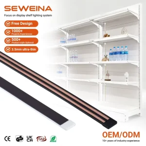 Ultra-Thin Magnetic LED Track Light Power Rail System for Display Cabinets and Supermarket Shelves
