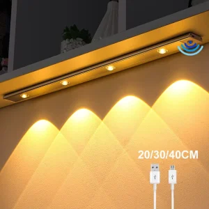 Ultra-Thin Rechargeable Wireless Motion Sensor LED Night Light, Dimmable, for Closet, Cabinet, Kitchen and Stairs
