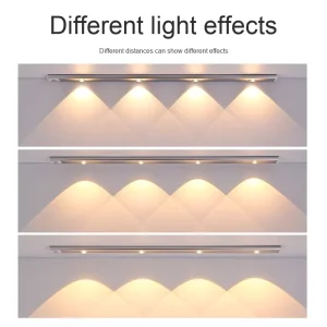 Ultra Thin Smart PIR Motion Sensor LED Cabinet Light Hill Light Effect Tricolor Dimmable USB Rechargeable Wardrobe Lamp