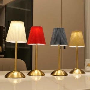 Umbrella-Shaped Pleated Fabric and Metal Dimmable Table Lamp, Touch Control, Charging