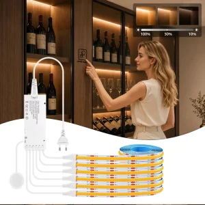 Under-Cabinet Light Touch Switch Kit with Light Bar and Power Supply, DC 12V Dimmable Touch-Sensor Switch, Drill-Free