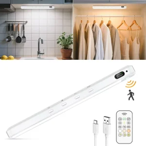 Under Cabinet Light with Motion Sensor & Remote Control Rechargeable Dimmable for Kitchen Wardrobe Bathroom Closet Home Use