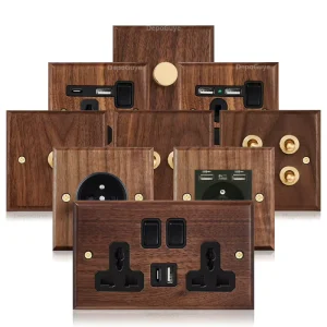 Universal Antique Light Switch Socket Retro Handmade Solid Wood 13A Uk Standard Wall Electric Switch 1gang2Gang2way