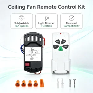 Universal Ceiling Fan Remote Control Kit with Stepless Light Dimmer, 110V AC, 3-Speed Wireless Switch, 10m-30m Range