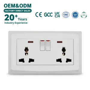 Universal Multi Standard Wall Socket with 2 Gang Rocker Switch LED Indicator White Electric Outlet