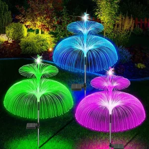 Upgraded Garden Solar IP65 Waterproof LED Jellyfish Decor Fireworks Landscape Light Changing Flower Outdoor