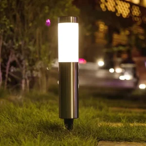 Upgraded Large Size Waterproof Auto On Off Stainless Steel Cylindrical Solar Pathway Light Decorative Solar Garden Lights