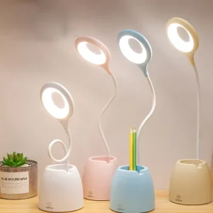 Usb Rechargeable Desk Lamp Stepless Dimming Led Table Lamp Flexible Gooseneck Study Lamp With Pen Holder