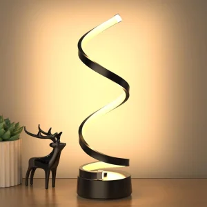 Versatile Minimalist Black Gold LED Table Stand Light Dimmable Spiral Shape Bedroom Bedside or Office Table Lamp