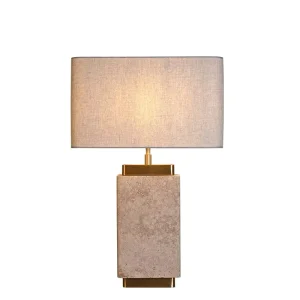 Villa Living Room Bedroom Decor Table Light Modern Rectangular Travertine Stone Steel Desk Lamp Warm White Light 5 Year Warranty