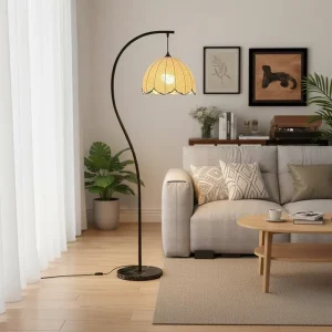 Vintage American Modern Black White Fabric LED Adjustable Floor Light