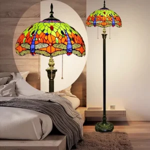 Vintage American Retro Hotel Stand Floor Lamp with Stained Glass LED Light Source Indoor Use