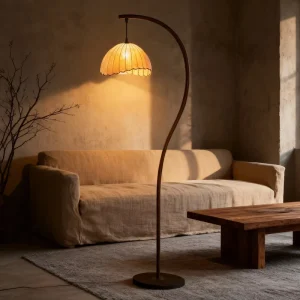 Vintage Arc Floor Lamp with Fabric Lampshade Iron Frame Freestanding 3 Color Dimmable Floor Light for Cozy Living Room Bedroom