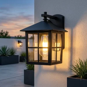 Vintage Black Aluminum IP65 Waterproof Glass Wall Lamp for Garden Porch Patio Exterior Yard Outdoor Wall Lamp
