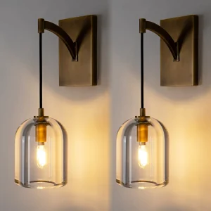 Vintage Bronze LED Wall Lamp Hanging Clear Glass Bell Shade Sconce 2700K Soft Warm White Hotel Cafe Living Room Fireplace Decor